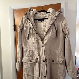 Women's Beige Hooded Parka Coat